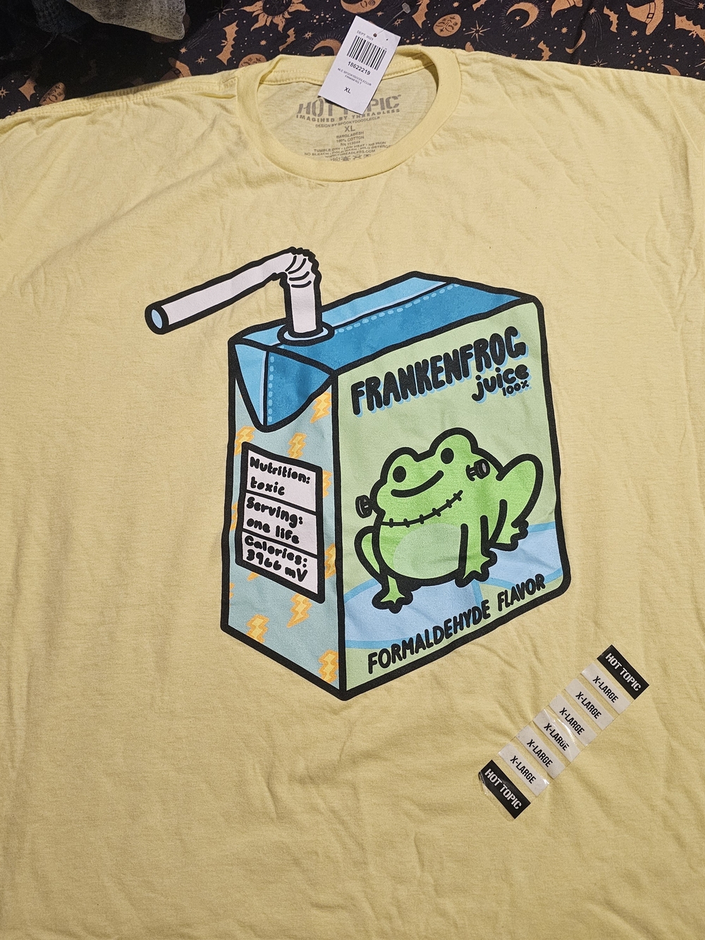 Hot Topic Yellow Frankie Frog Juice Box Graphic Tee